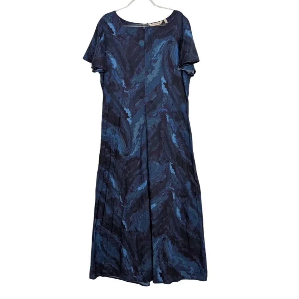 Soft Surroundings Kennedy Maxi Dress Womens Size Medium Blue Marble Short Sleeve